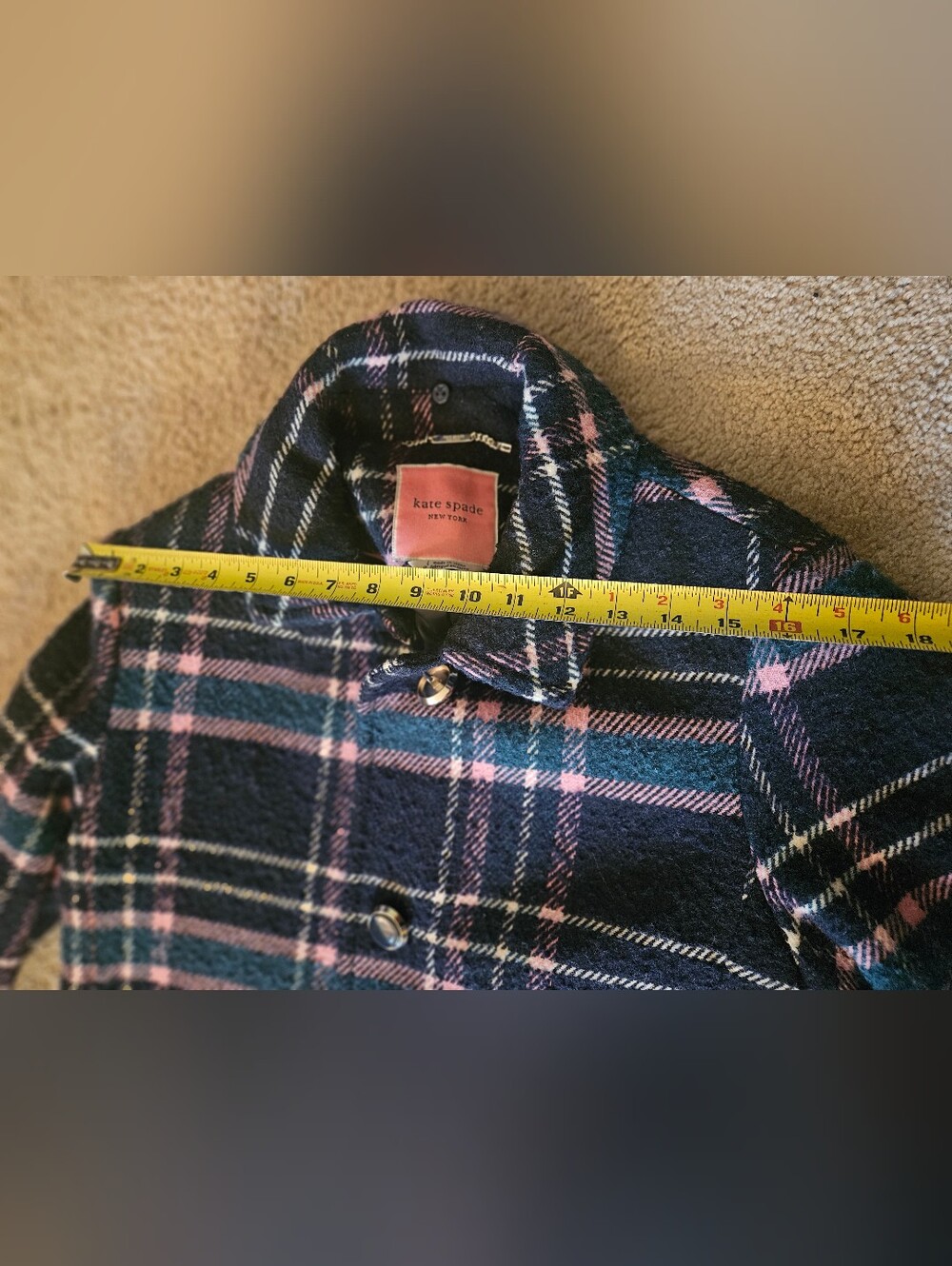 Kate Spade New York Plaid Wool Blend Coat Pink Navy Women's Designer Coat - Picture 13 of 16